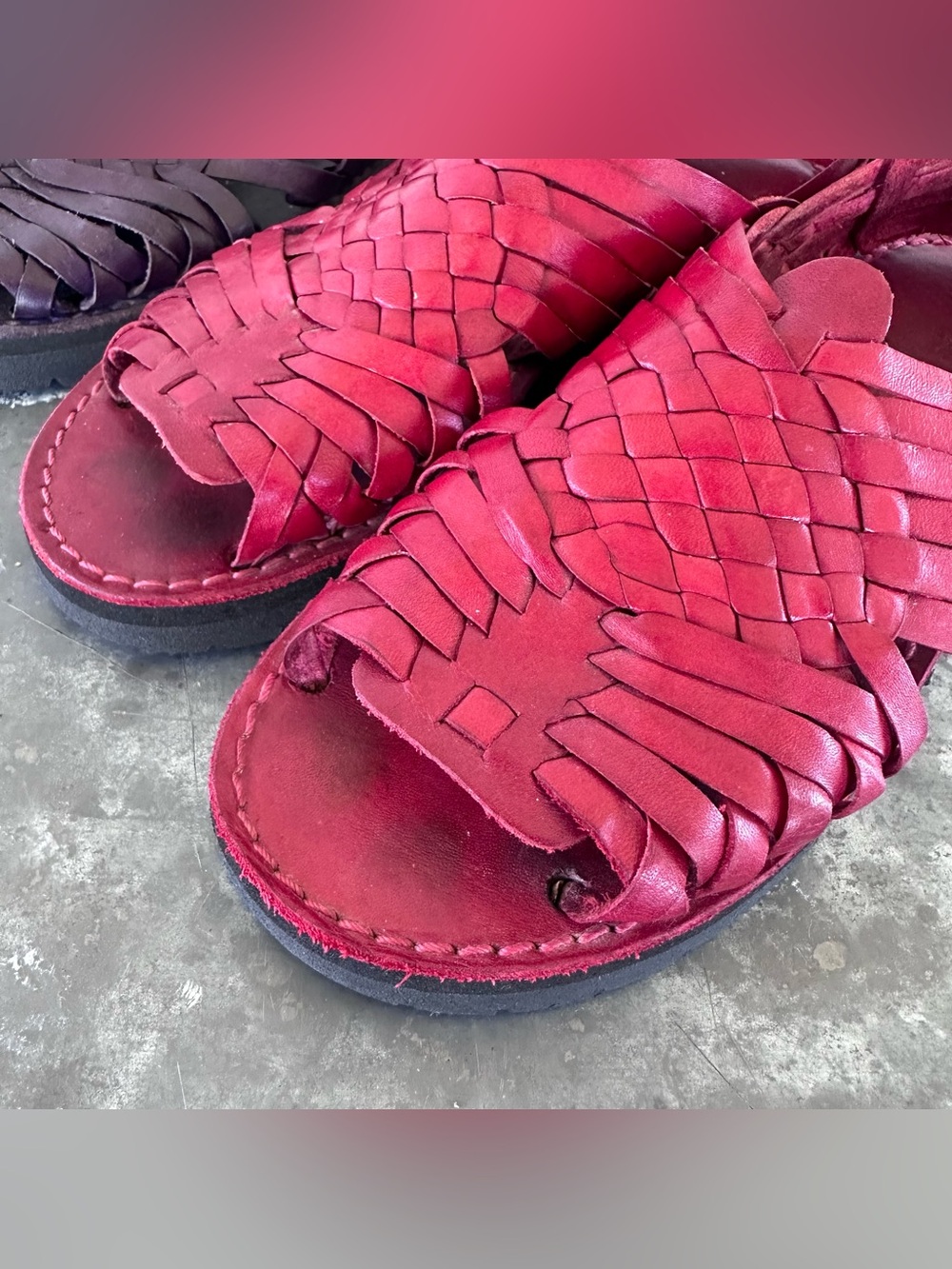 2 Brand X Sandals Leather Huaraches Red & Purple Size 7.5 - Picture 2 of 11